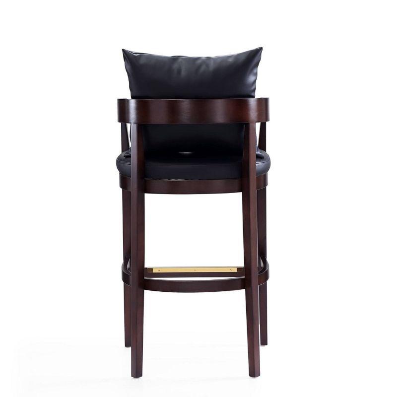 Elegant Black Faux Leather & Walnut Wood Barstool with Gold Accents