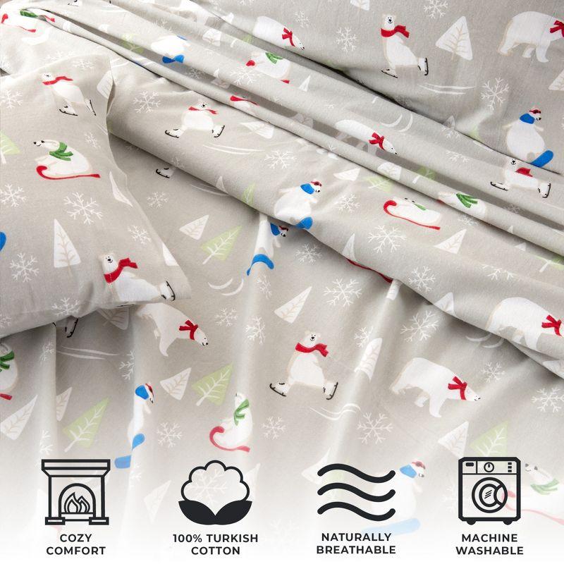 FreshFolds 100% Turkish Cotton Holiday Printed Flannel Sheet Set