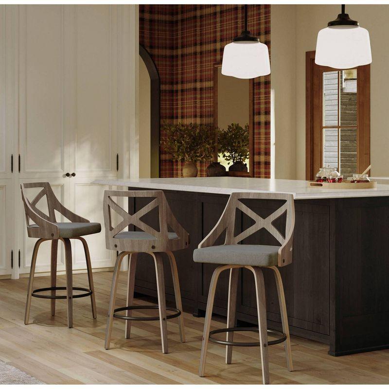 Set of 2 Charlotte Counter Height Barstools White Wash/Light Gray - LumiSource: Upholstered Swivel, Wood Frame