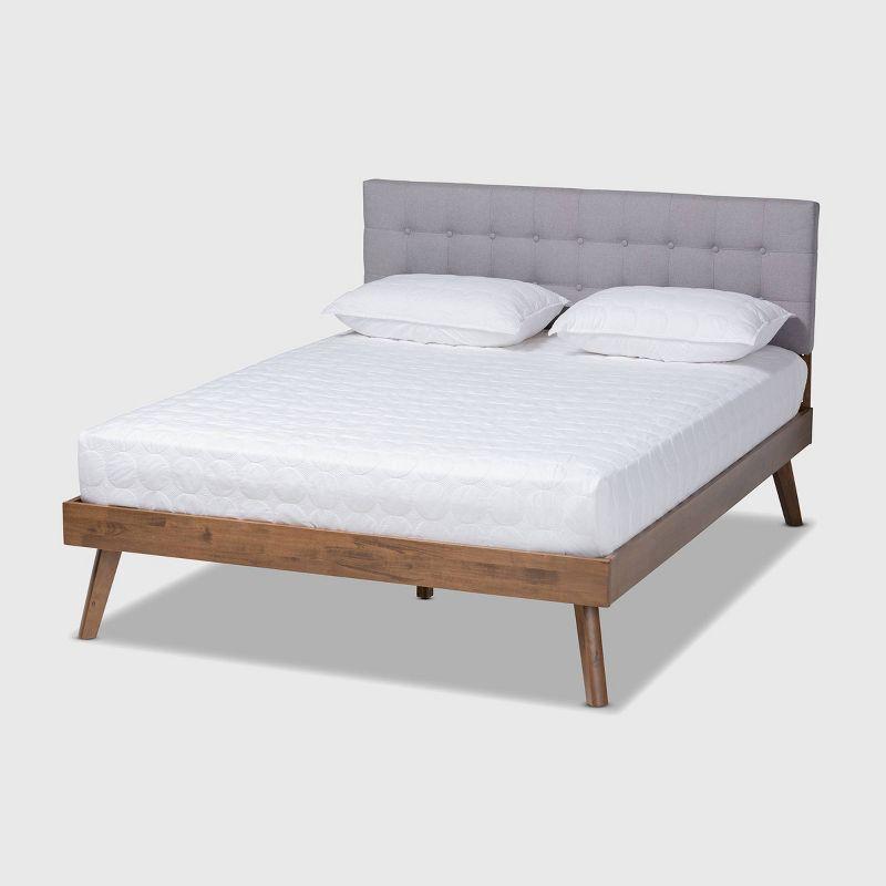 Devan Mid-Century Walnut & Light Grey Tufted Full Bed