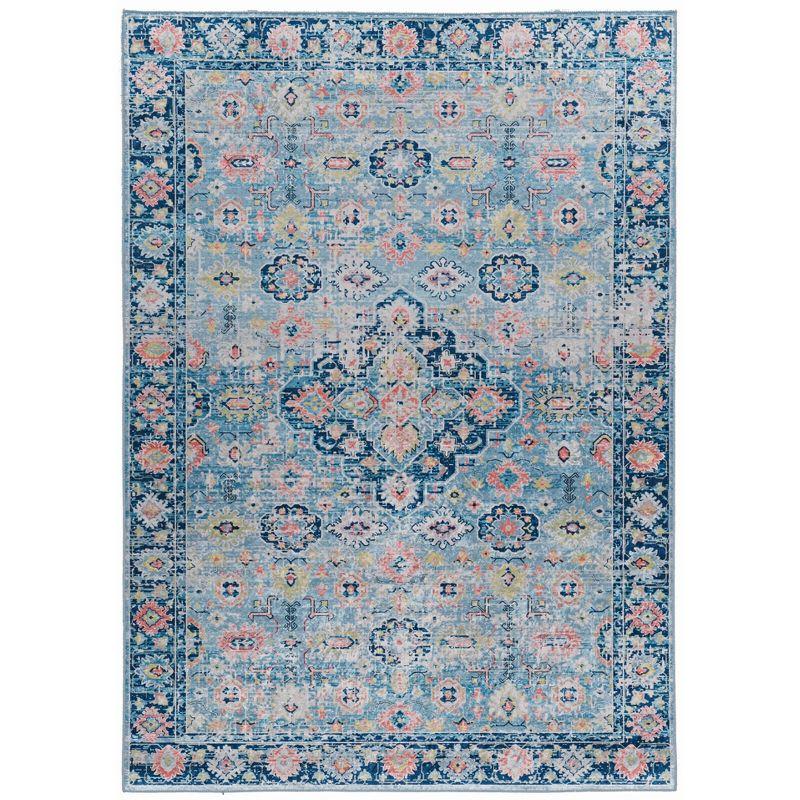 Sophisticated Timeless Blue Silk-Inspired Easy Care Rug 6'7" x 9'7"