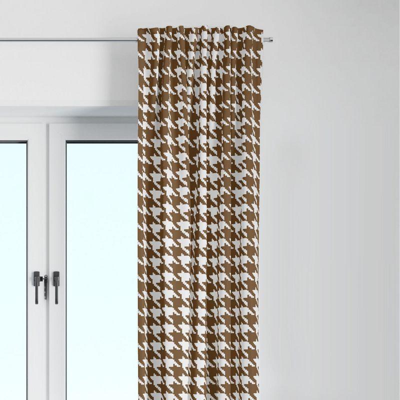 Brown and White Houndstooth Cotton Light-Filtering Curtain Panel