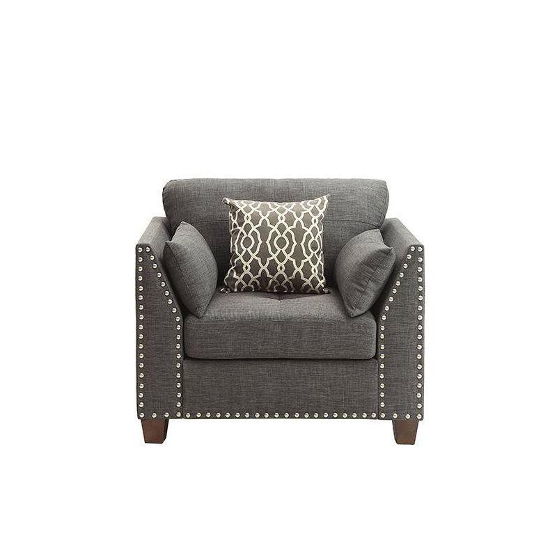 Acme Furniture 38" Laurissa Chair Light Charcoal Linen: Upholstered Armchair, Wood Frame, Tufted Cushions