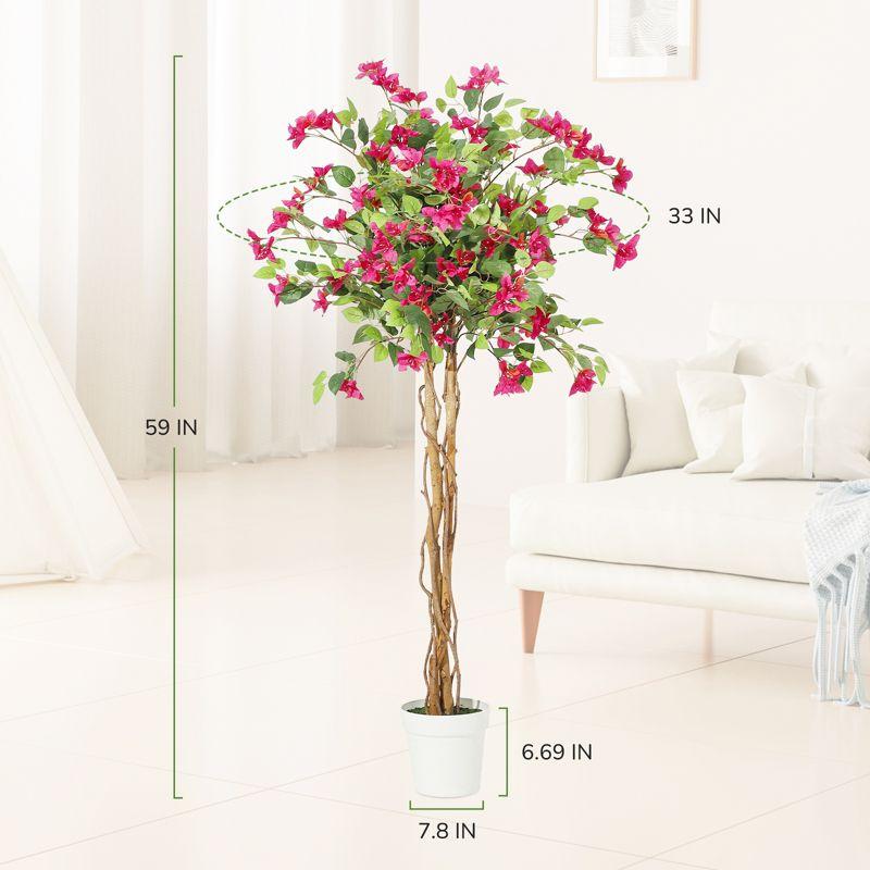 5ft Artificial Bougainvillea Tree with Flowers, Realistic Faux Plants in Pot, Unique Dual-Trunk Design,Artificial Plants for Room Office Home Decor