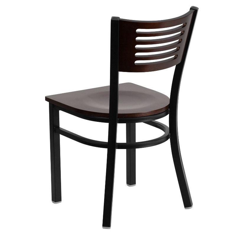 High Back Walnut Wood and Black Steel Slat Side Chair