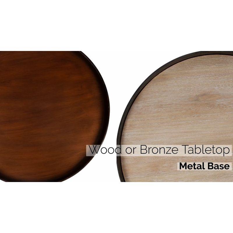 Zabel 30" Round White Oak and Black Metal Coffee Table