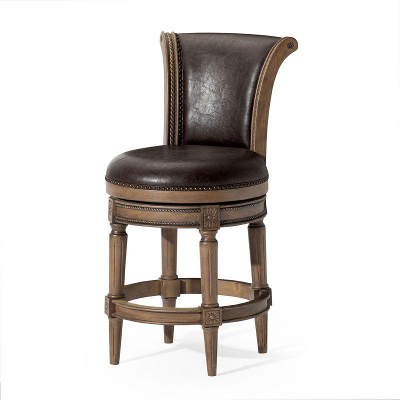 Maven Lane Pullman Wooden Swivel Kitchen Stool with Vegan Leather Upholstery