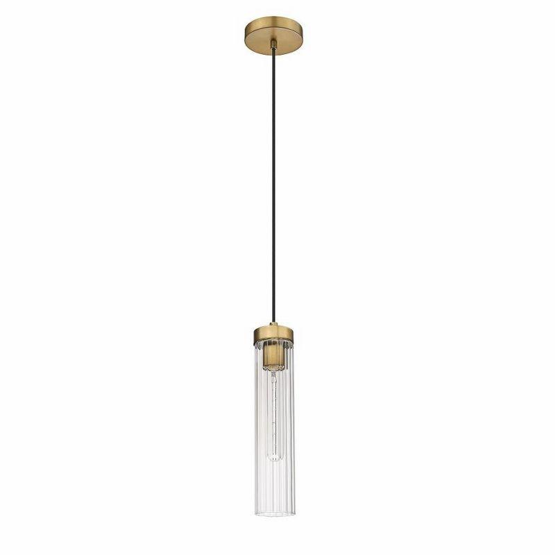 Beau Rubbed Brass and Glass Modern Pendant Light