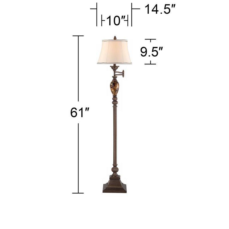 Kathy Ireland Vintage Swing Arm Floor Lamp 61" Tall Bronze Marble Font Faux Silk Shade for Living Room Reading House Bedroom Home