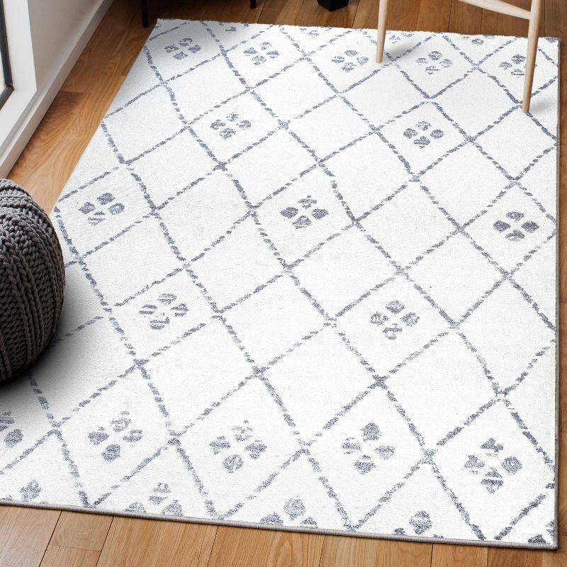 Ivory Geometric Diamond Synthetic Area Rug - Easy Care 3x5