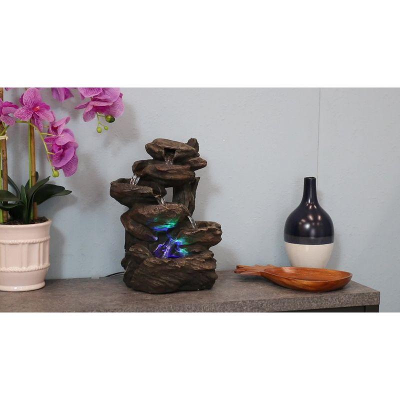 Rock Falls Rustic Resin Tabletop Fountain with Colored LED Lights