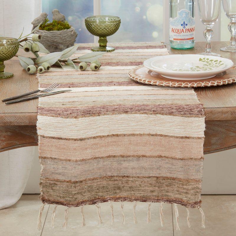 Rustic Beige and Brown Cotton Stripe Fringed Table Runner