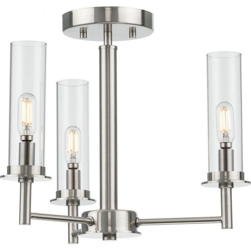 Progress Lighting Kellwyn 3-Light Semi-Flush Mount Ceiling Light, Brushed Nickel, Clear Glass Shade