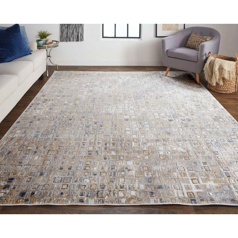 Laina Transitional Geometric Tan/Ivory/Blue Area Rug