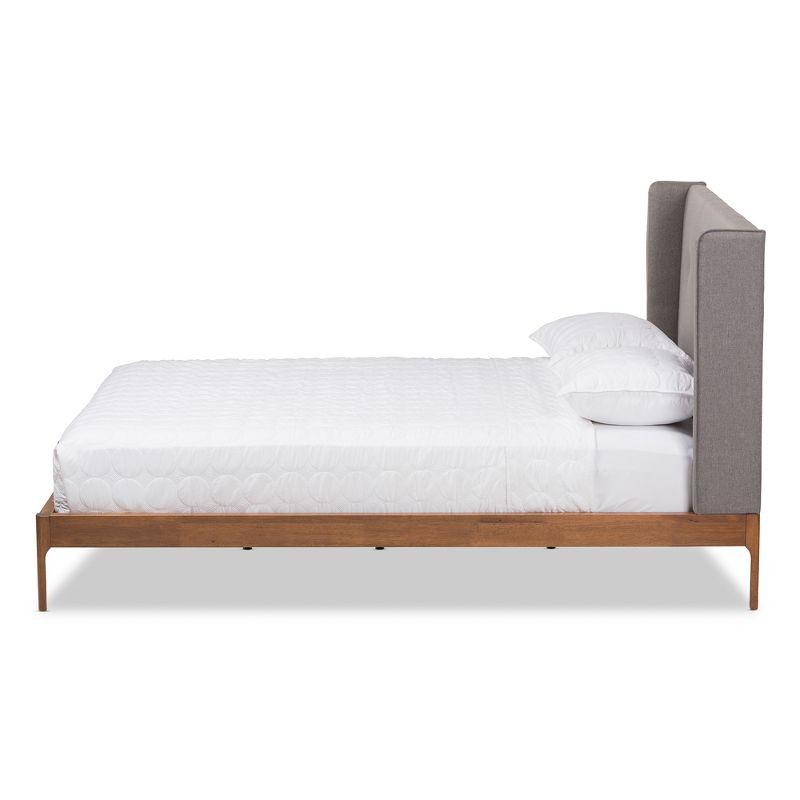 Brooklyn Mid Century Modern Walnut Wood Fabric Upholstered Platform Bed - Baxton Studio