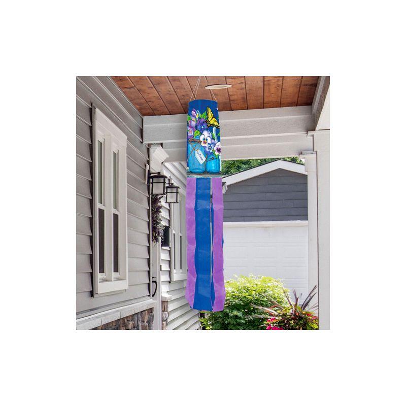 Butterflies and Pansies Spring Windsock with Blue and Purple Tails