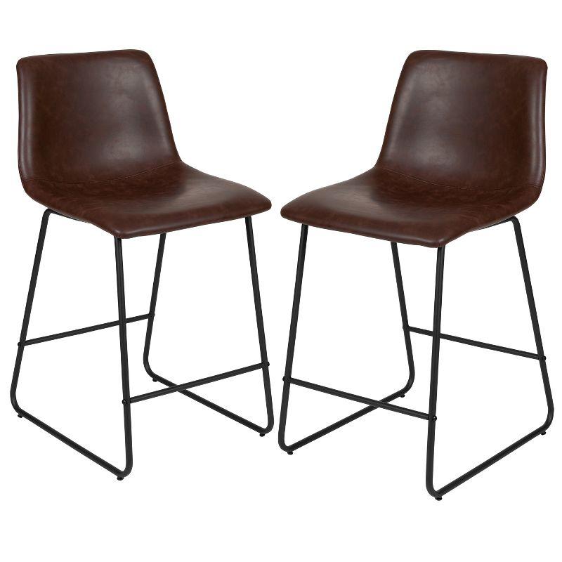 Emma and Oliver Set of 2 Kitchen Counter Height Stool - 24 Inch Dark Brown LeatherSoft Barstool