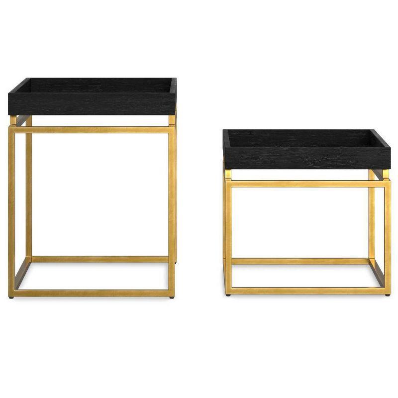 WyndenHall Audrina 2pc Nesting Table Black/Gold: Contemporary Rectangle Side Tables, Metal Frame, No Assembly Required