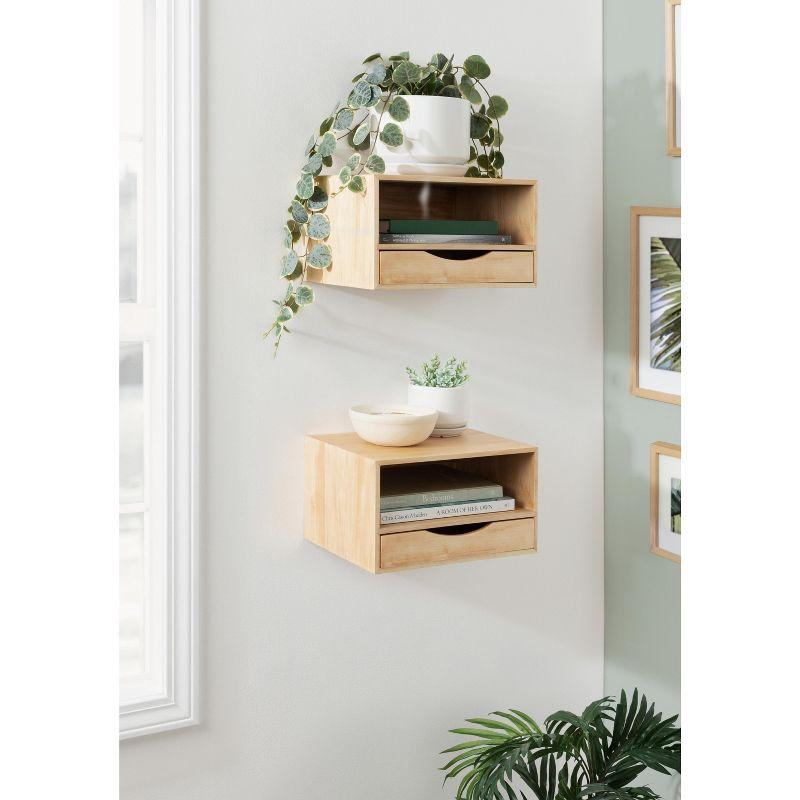 Kate and Laurel Hutton Rectangle Wood Floating Side Table, 12.5x10x7, Natural