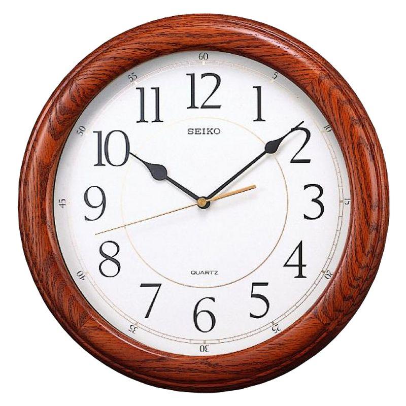 Seiko 13" Dark Brown Solid Oak Wall Clock with Arabic Numbers