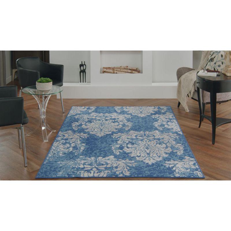 Ivory and Navy Floral Damask 8' x 10' Synthetic Area Rug