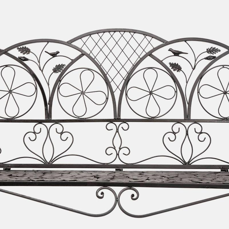 38" x 45" Iron Birds and Leaves Outdoor Garden Bench Brown - Alpine Corporation: Weatherproof, Decorative Yard Seating