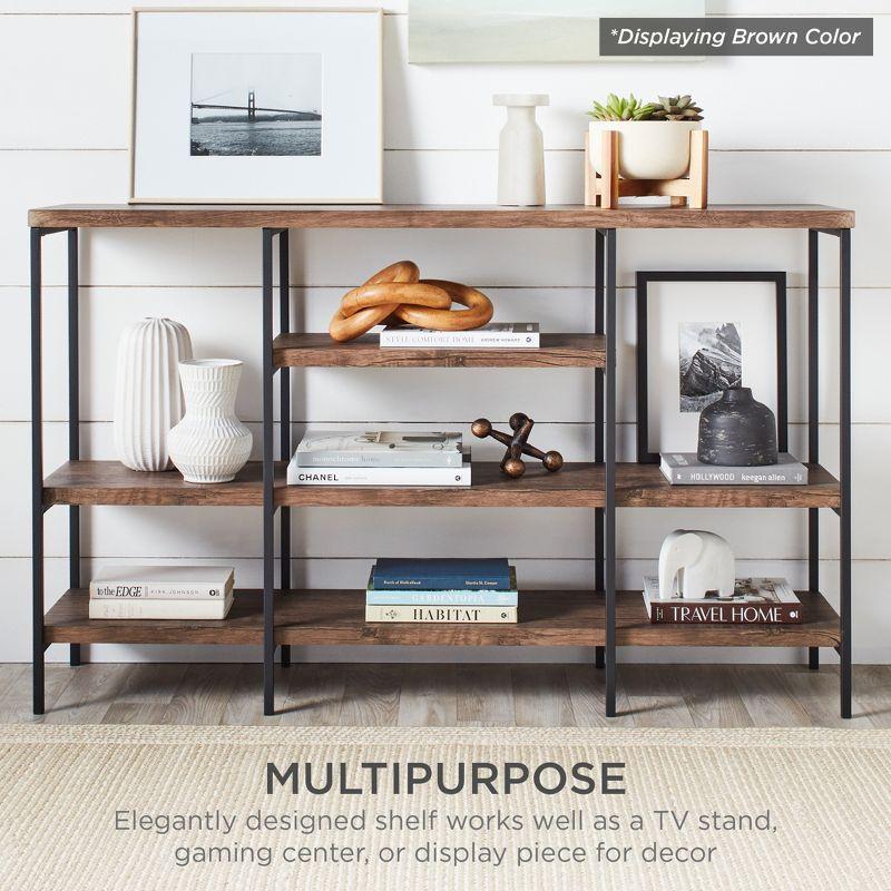 Gray 55in Industrial 4-Tier Metal Console Table with Storage