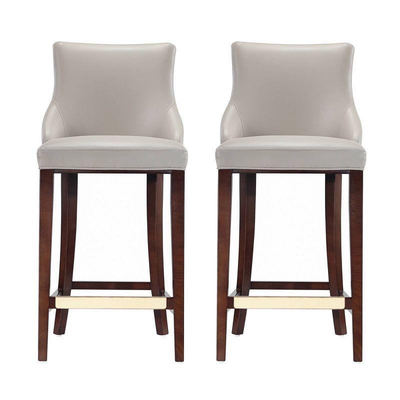 Light Gray Leatherette Upholstered Bar Stools with Beech Wood Legs, Set of 2