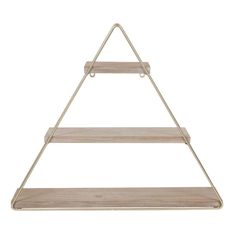 Kate & Laurel All Things Decor 20.8" x 24.2" Tilde Three-Tier Triangle Wood and Metal Wall Shelf Natural/Gold