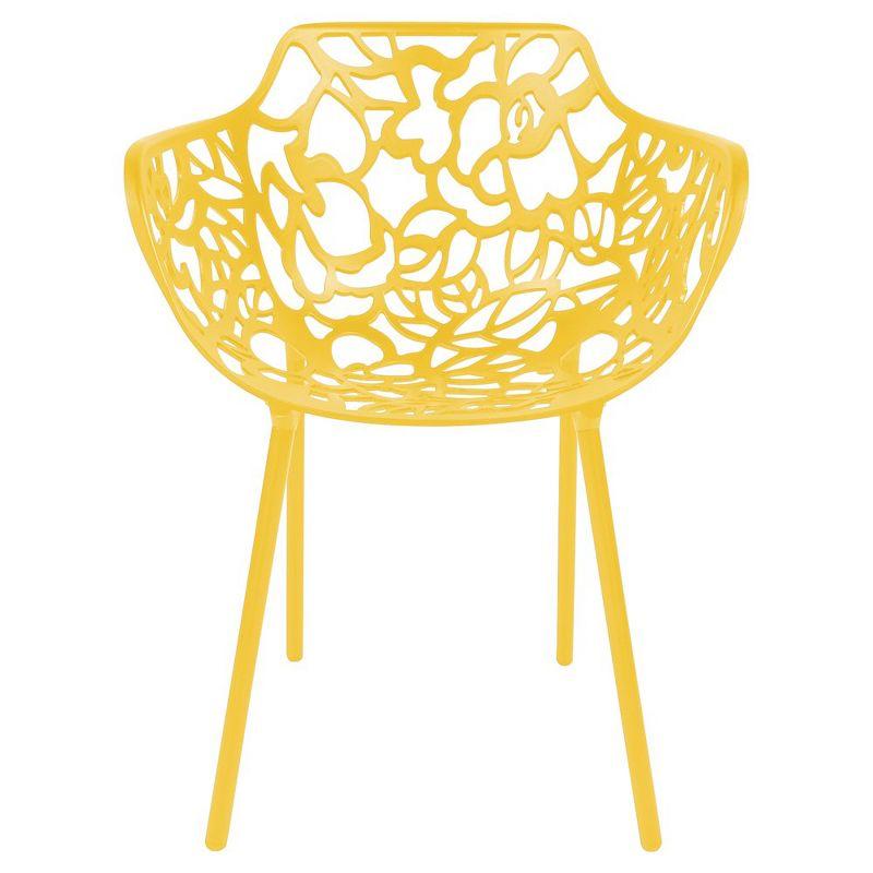 LeisureMod Devon Aluminum Stackable Outdoor Dining Armchair Set of 2, Yellow