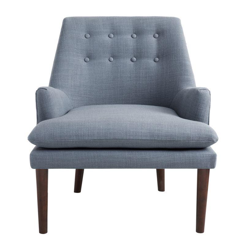 Mid-Century Blue Upholstered Wood Accent Chair