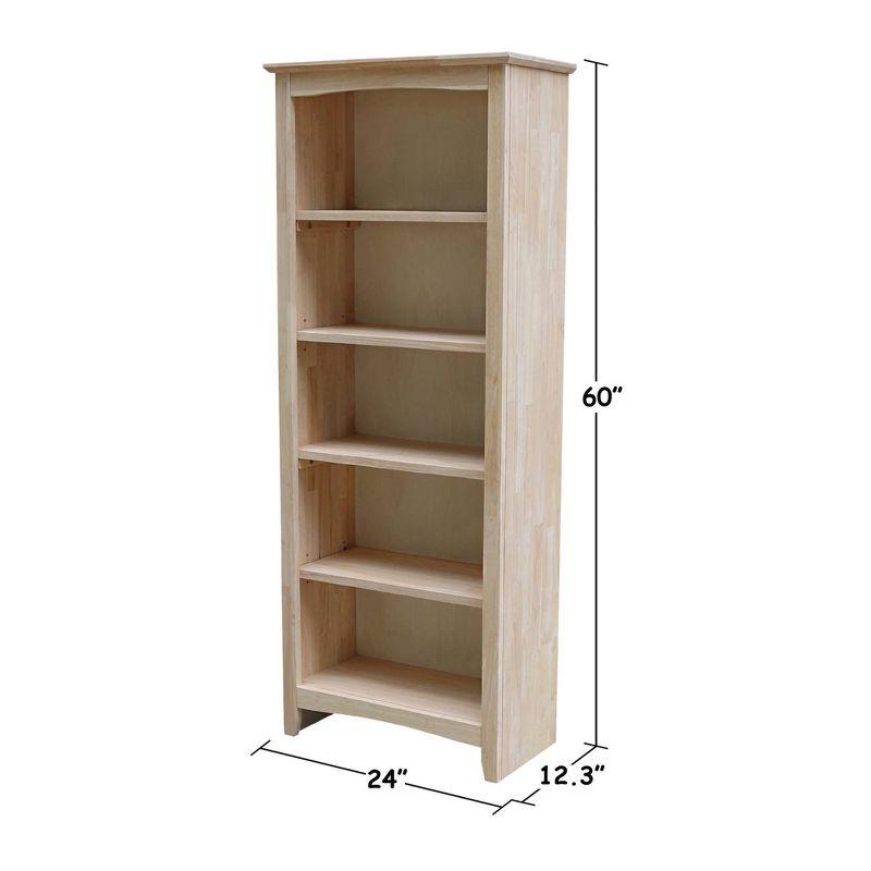 60"x24" Shaker Bookcase Unfinished - International Concepts: 5-Tier, Rubberwood, Enclosed Back, Adjustable Shelves