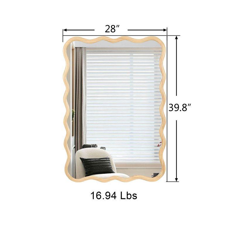39"Hx28"W Wooden Wavy Mirror Art Decorative Mirrors,Natural Rectangle Mirror,Bedroom Wall Mirror,Sitting Room Mirrors,Entrance Way Mirror-The Pop Home
