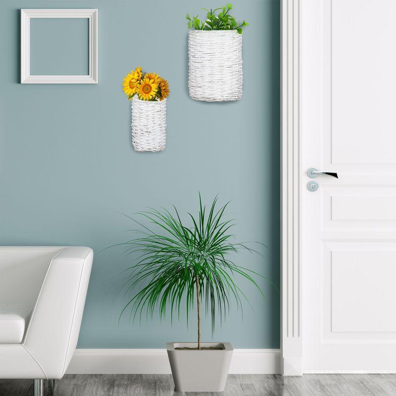 AuldHome Design Wall Hanging Baskets, White, 2pc Set; Small/Medium Wicker Rustic Farmhouse Door