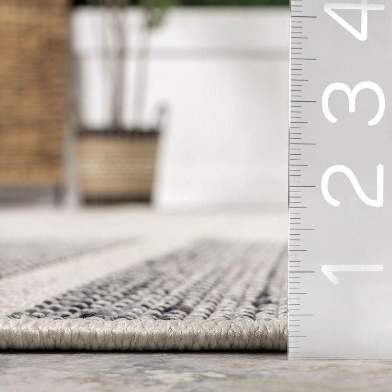 Gray and Off-White Striped Synthetic 8' x 10' Indoor/Outdoor Rug