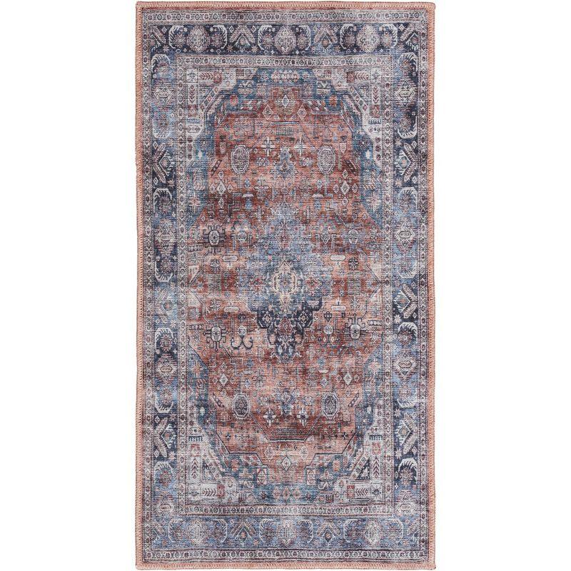 Nourison Washable Brilliance 2' x 4' Blue/Multi Vintage Indoor Bathroom, Kitchen Mat Rug