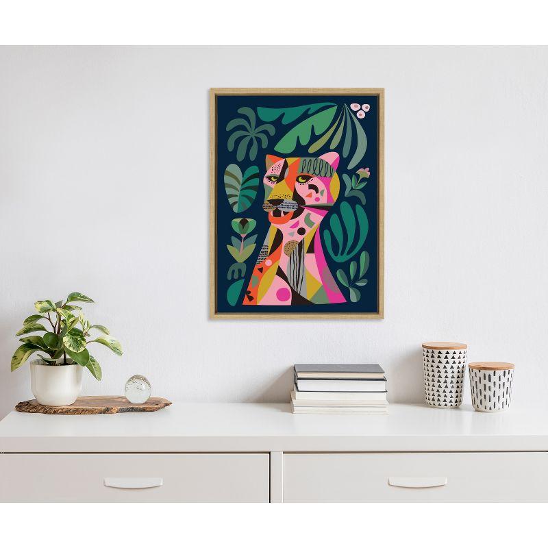 Kate & Laurel All Things Decor 18"x24" Sylvie Leopard Wall Art by Rachel Lee Natural: Mid-Century Modern, Framed Canvas, Animal Theme