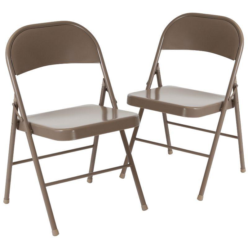 Hercules Series Premium Beige Metal Folding Chair, Double Braced, 2-Pack