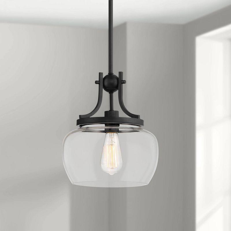 Regency Hill Kristov Black Mini Pendant 10 1/2" Wide Modern Industrial Clear Glass Shade for Dining Room House Foyer Kitchen Island Entryway Bedroom