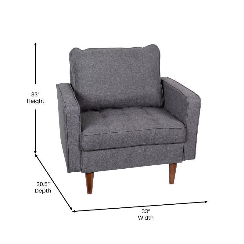 Flash Furniture Hudson Mid-Century Modern Commercial Grade Armchair with Tufted Faux Linen Upholstery & Solid Wood Legs in Dark Gray