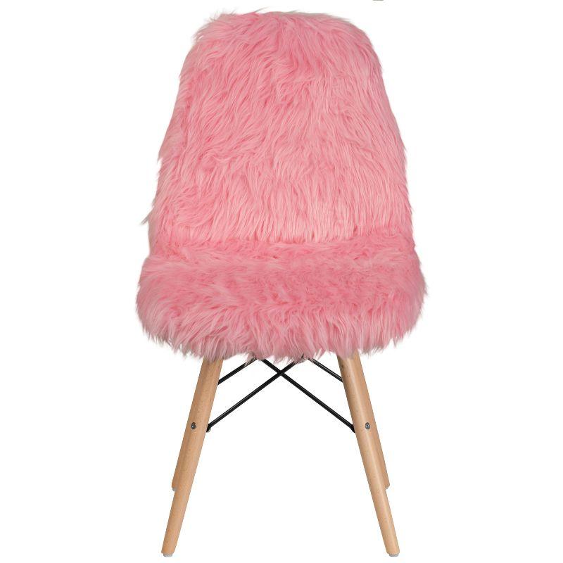 Retro Chic Light Pink Faux Fur Accent Chair with Beechwood Base