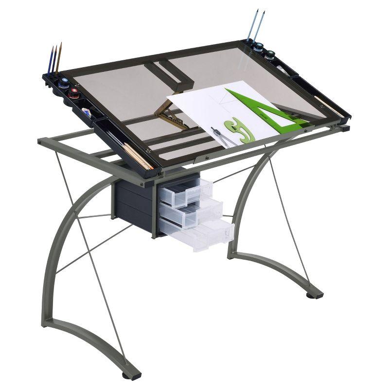Melo 3 Drawer Glass Top Drafting Desk with Supply Storage Silver - Coaster