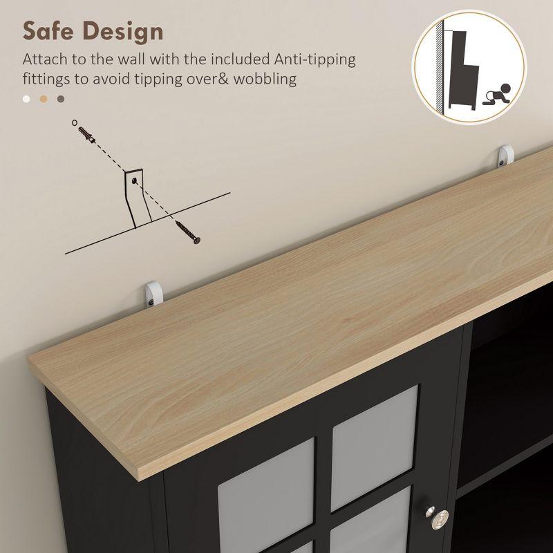 HOMCOM Kitchen Buffet with Hutch, Storage Pantry with 3 Cabinets, 2 Open Shelves and Large Countertop, Black