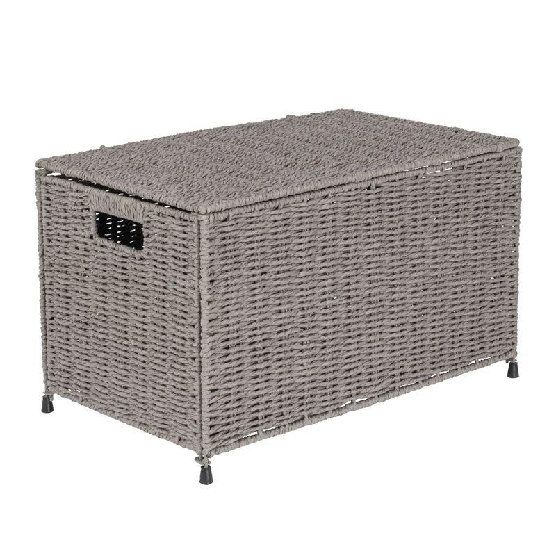 Gray Handwoven Paper Rope Storage Chest with Hinged Lid and Handles