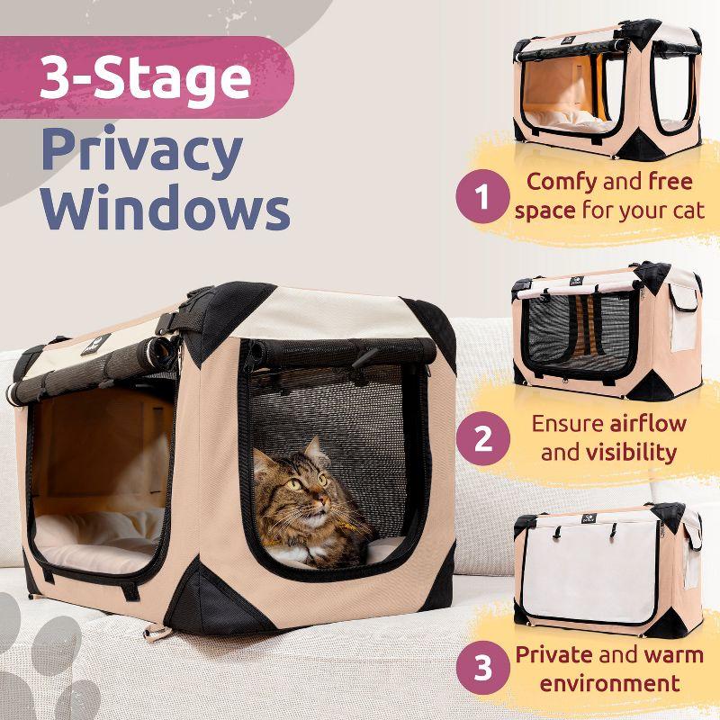 PetLuv Cat & Dog Pull-Along Carrier on Wheels & Rolling Travel Crate, Removable Soft Pillow, Privacy Windows, Locking Zippers, Pocket, Seatbelt Loops