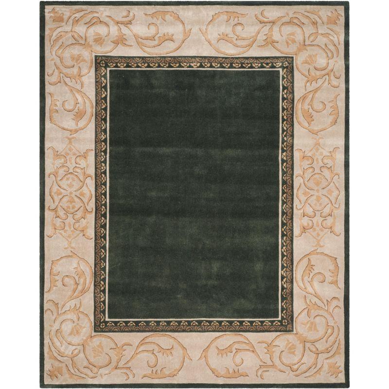 Hand-Knotted Green and Ivory Wool Area Rug, 8' x 10'