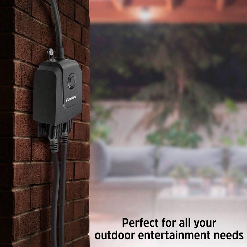 Energizer Smart Outdoor Plug: Water-Resistant, UL Listed, Black, Push Button, 600W, Plastic, No Hardwired Installation