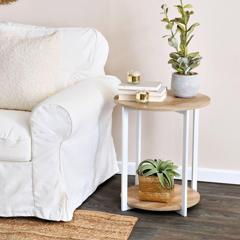 Household Essentials Jamestown Round End Table Brown/White: Modern Minimalist, Iron Frame, Particle Board Top
