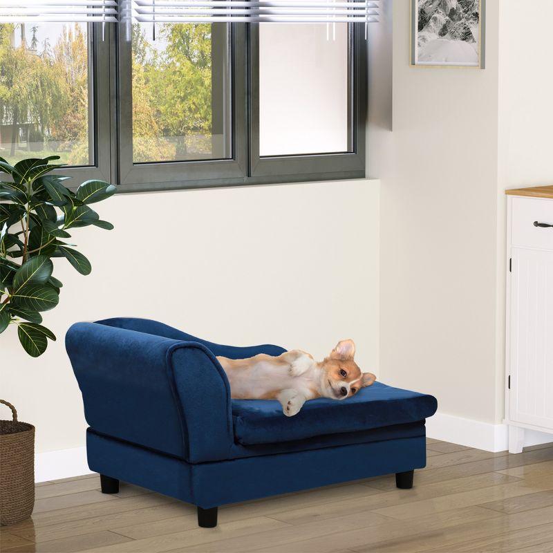 Blue Velvet Small Dog Sofa Bed with Storage