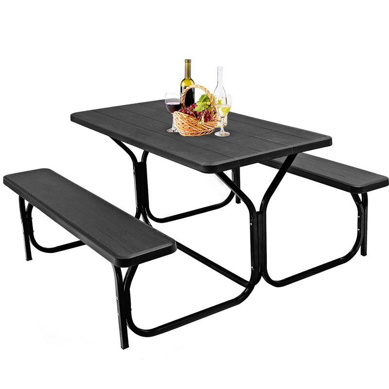 Costway Picnic Table Bench Set Outdoor Backyard Iron Patio Garden Party Dining All Weather Black